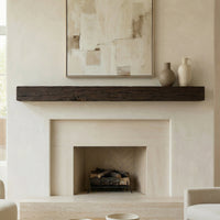 Smokehouse Non-Combustible Concrete Mantel Shelf with rustic roasted chestnut finish and hand-hewn barn timber style.