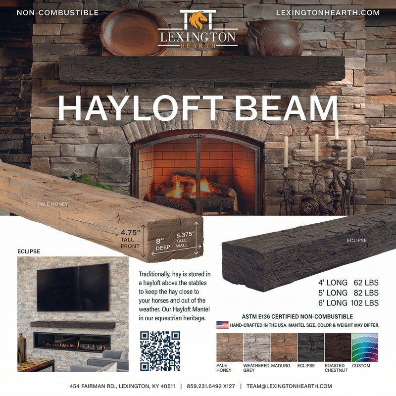 Hayloft Non-Combustible Concrete Mantel Shelf Weathered Grey Finish