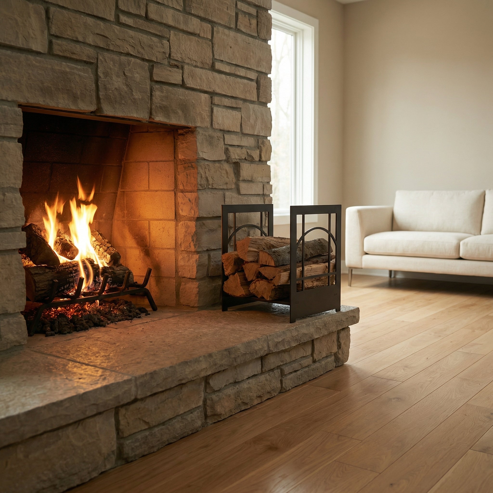 Design Specialties Log Holder Sunrise – 3/16” Laser-Cut Steel Firewood Rack – 21 Custom Finish Options – Made in USA