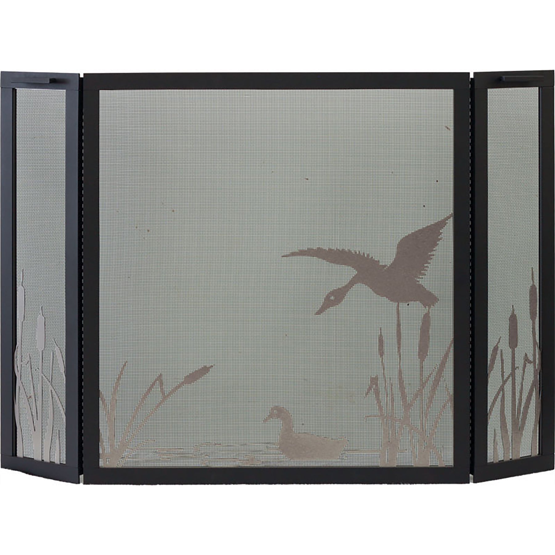 Free Standing Fireplace Screen Custom Made Traditional Triple Panel Mallard Pond Design