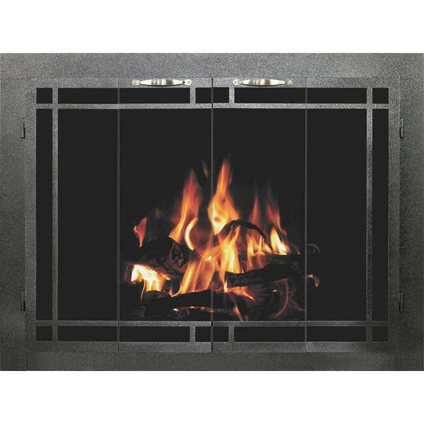 Sierra Windows Pane custom steel bar iron fireplace door with elegant arch design and powder coat finish