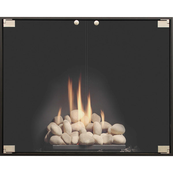 SlimLinePro minimalist masonry and prefab steel fireplace glass doors with thin 7ga steel frame
