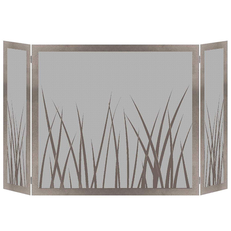 Steel custom folding free standing fireplace screen with solid steel frame and heavy gauge mesh
