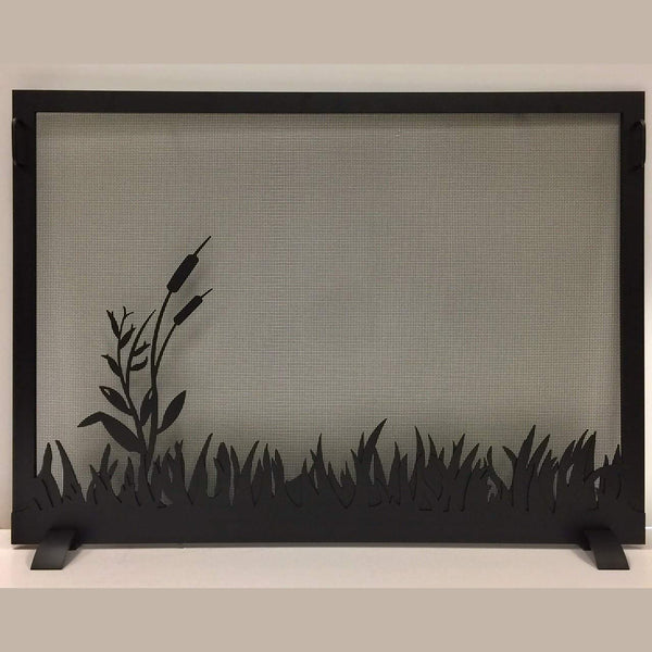Steel custom single panel fireplace screen with solid steel frame and heavy gauge mesh