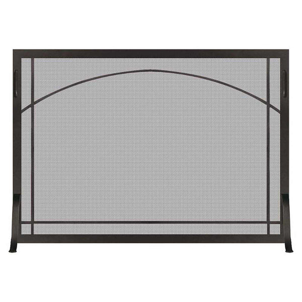 Steel custom single panel fireplace screen with window pane design and solid steel frame