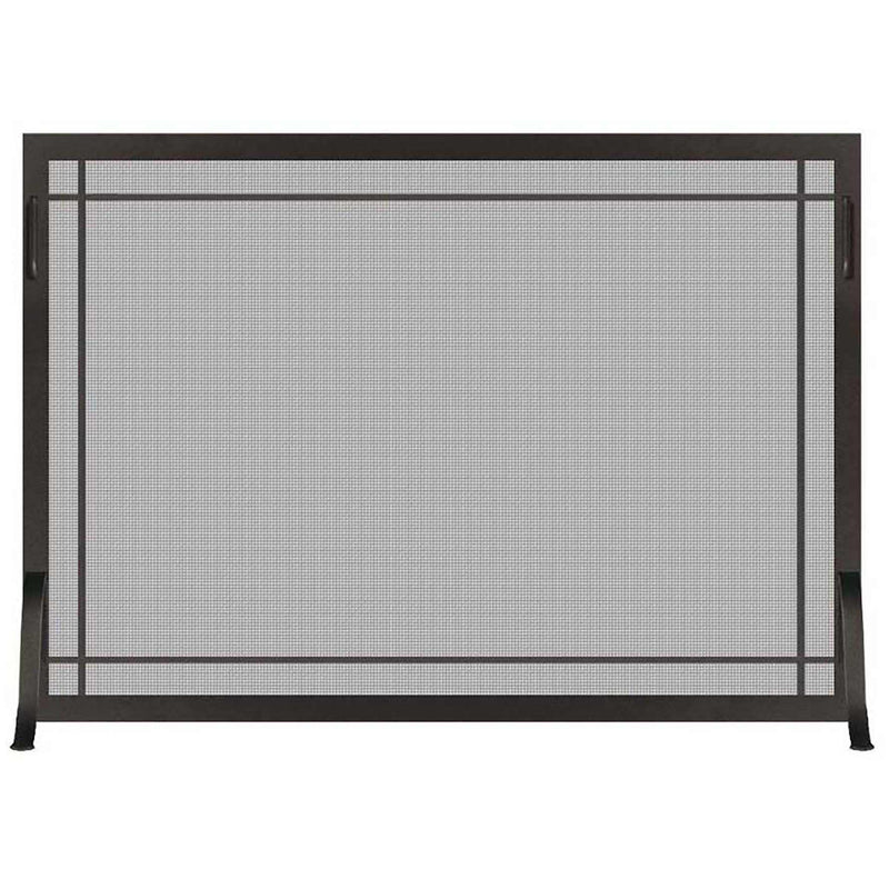 Steel custom single panel fireplace screen with window pane design and heavy gauge mesh