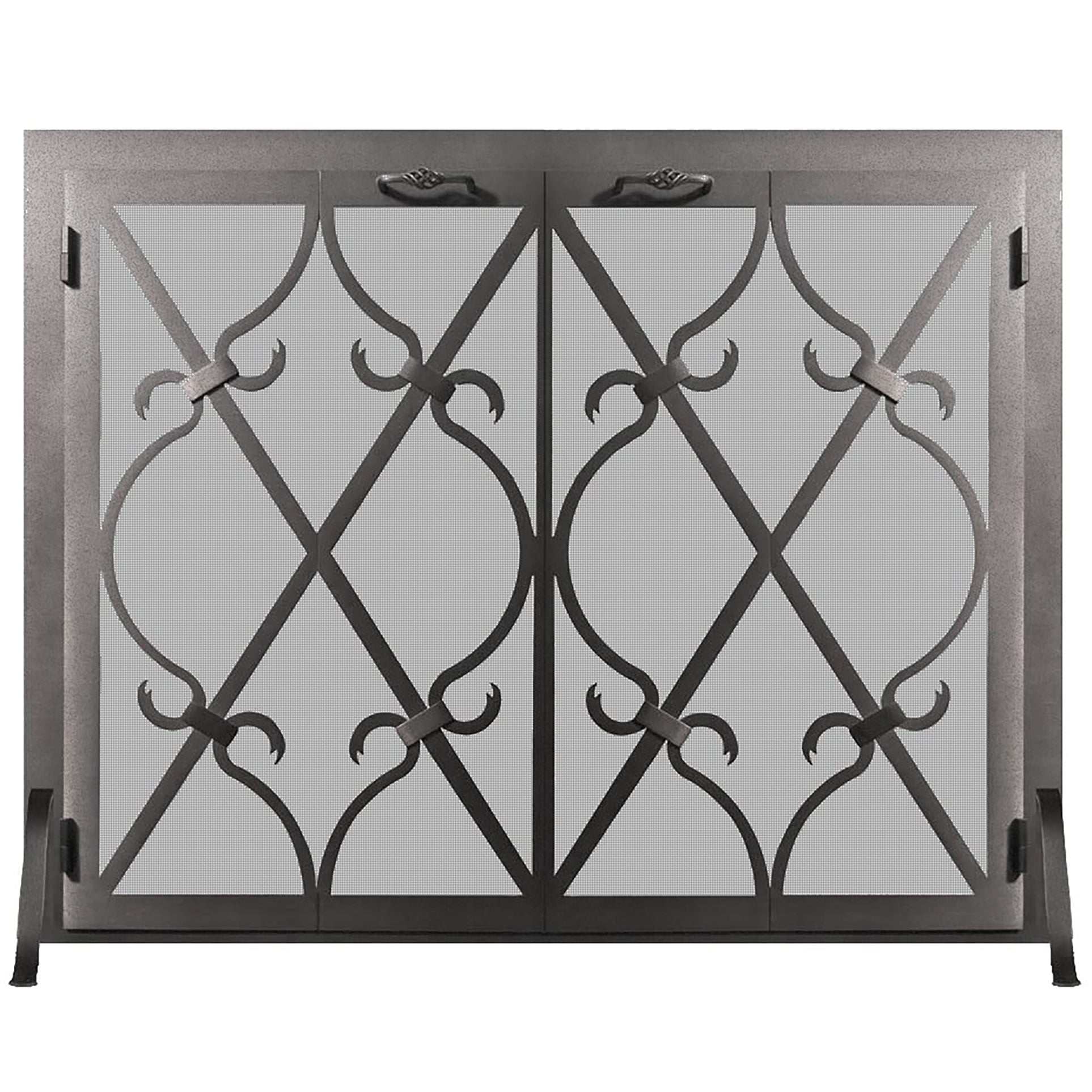 Steel Free Standing Screen with Doors Custom Made - Banded Scroll - ExceptionalFire