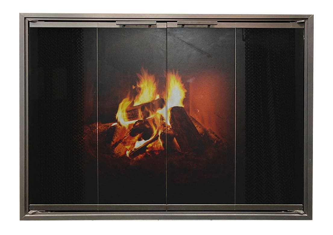 Stiletto Cutback fireplace glass doors with black aluminum frame