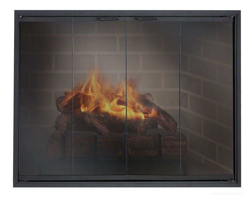 Stiletto Cutback fireplace glass doors with black aluminum frame