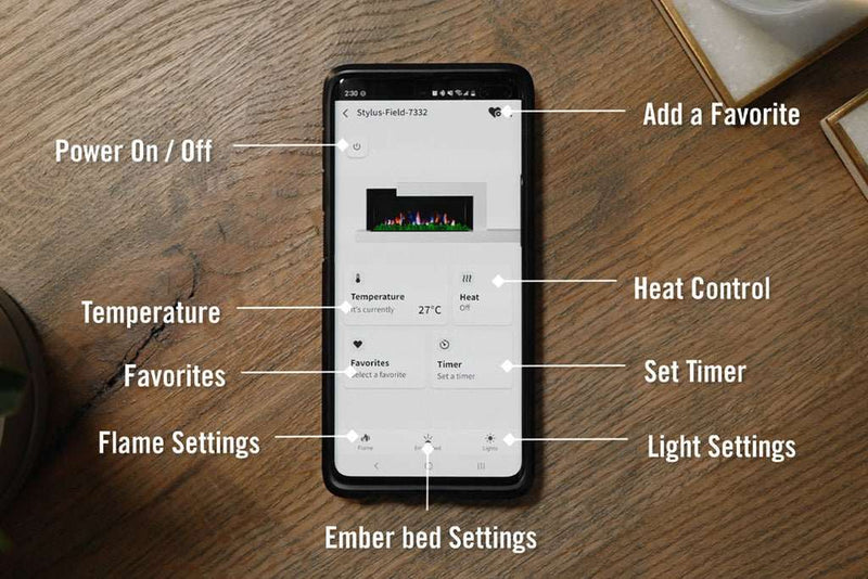 Stylus™ Cara Elite Connected Wall Hanging Electric Fireplace - Model NEFP32-5019W-IOT - ExceptionalFire