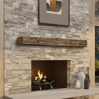 Tavern Timbered Beam Non-Combustible Mantel Shelf Fieldstone finish - ExceptionalFire
