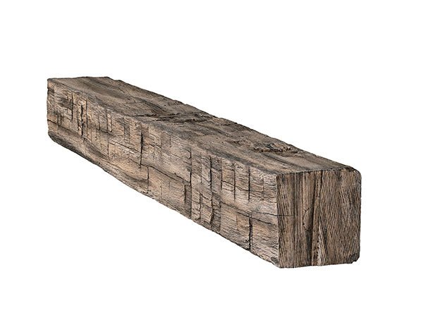Tavern Timbered Beam Non-Combustible Mantel Shelf RIVER ROCK Finish - ExceptionalFire