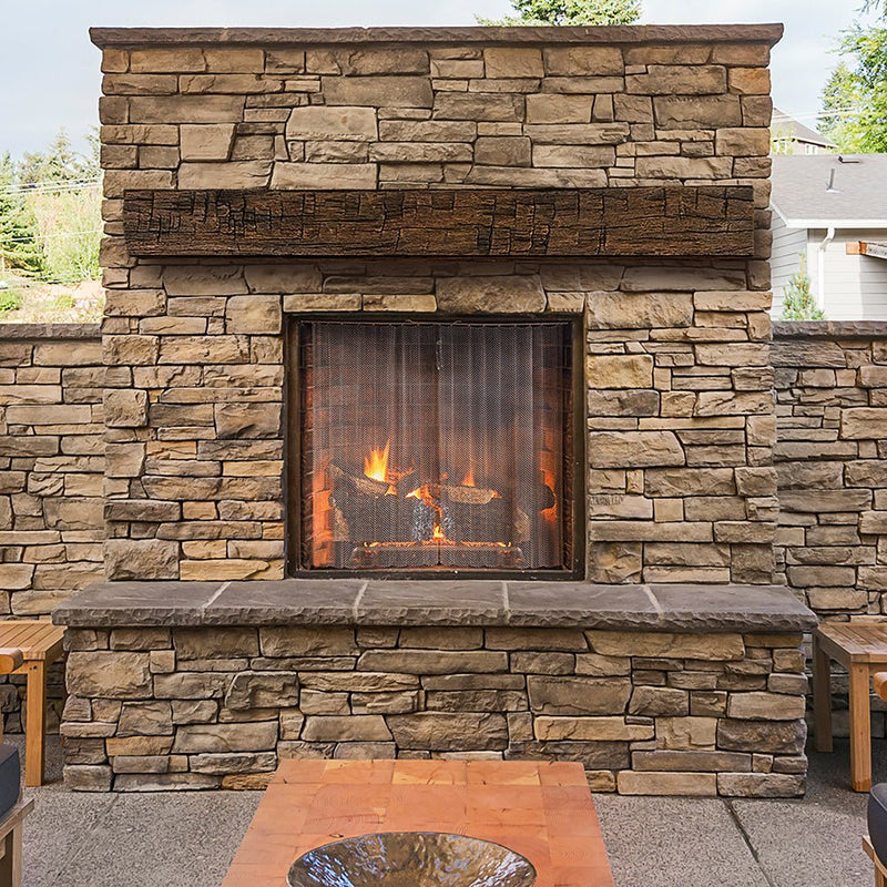 Tavern Timbered Beam Non-Combustible Mantel Shelf TOASTED RYE Finish - ExceptionalFire