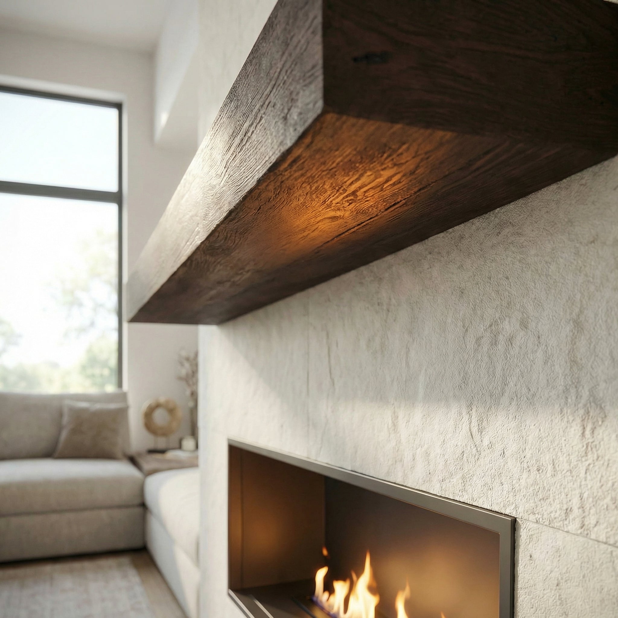 Flat Sawn Non-Combustible Concrete Mantel Shelf Roasted Chestnut Finish