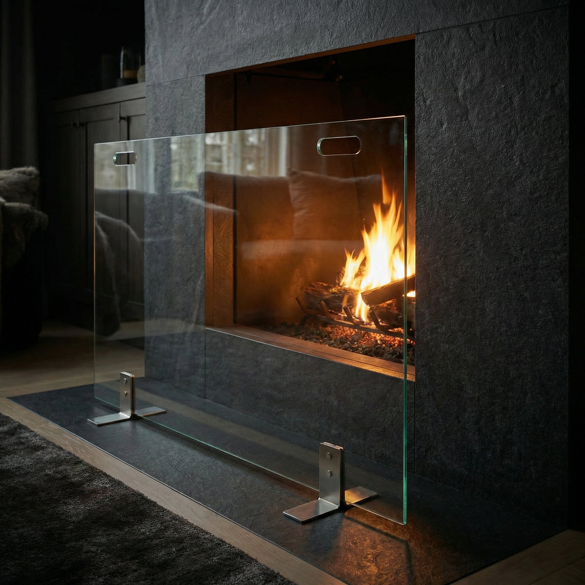 Custom Free Standing Fireplace Screen Elite Rectangle with Handles