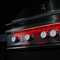 TrueFlame 40 inch built-in grill with stainless steel knobs and red LED lighting