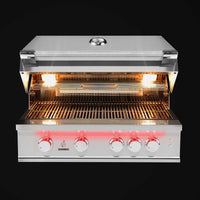 TrueFlame 40 inch built-in stainless steel grill with LED knob lighting and halogen interior lights