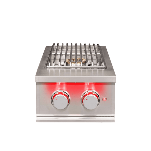 TrueFlame stainless steel double side burner with brass plated rings and LED lights
