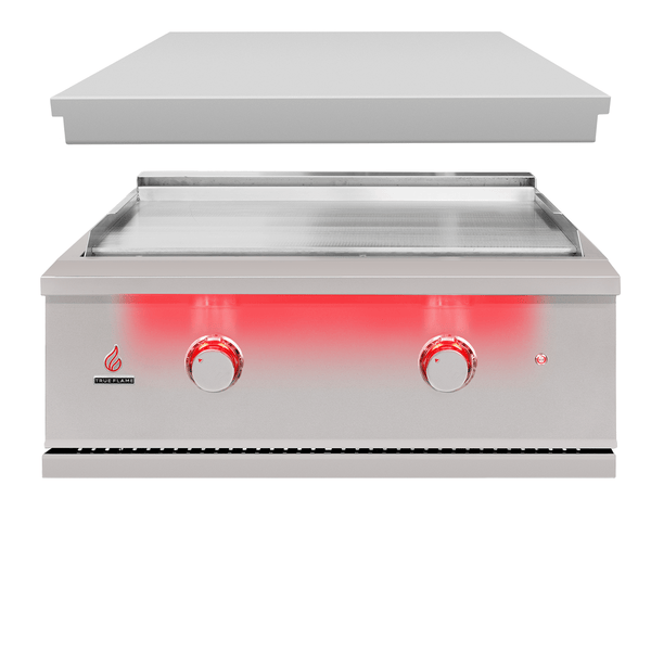 TrueFlame Griddle built-in stainless steel outdoor gas griddle with LED lighting and 495 sq. inch cooking surface