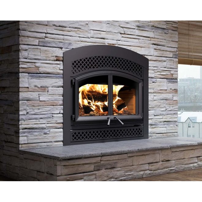 Valcourt Waterloo Arched Wood Fireplace — FP15A — manufacturer product photograph; installation finishes and separately sold components may be shown