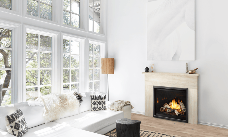 Heat & Glo 8KX 42 Direct Vent Traditional Gas Fireplace (Tranquil Greige Herringbone Interior) | Model 8KX-TG