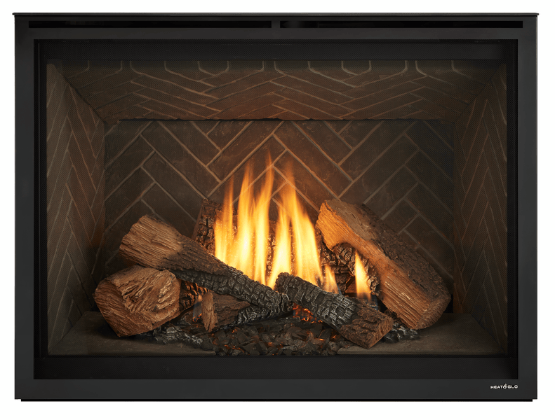 Heat & Glo 8KX 42 Direct Vent Traditional Gas Fireplace (Black Glass Interior, Birch Logs) | Model 8KX-BL-BIR