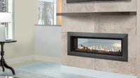 Majestic Echelon II See-Through gas fireplace product shot with flame
