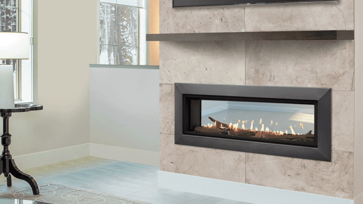 Majestic Echelon II See-Through gas fireplace product shot with flame