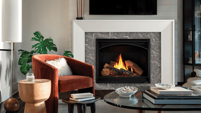 Heat & Glo 8KX 42 Direct Vent Traditional Gas Fireplace (Liquid Propane, Tranquil Greige Herringbone Interior) | Model 8KX-LP-TG