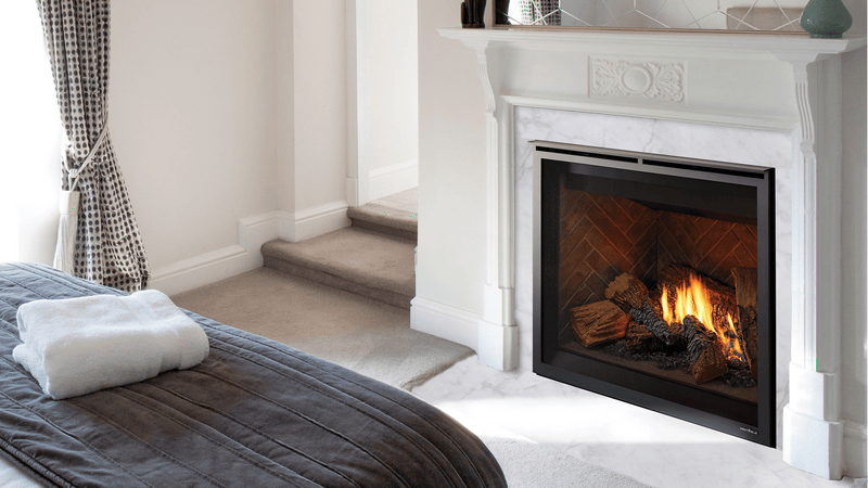 Heat & Glo 6KX 36 Direct Vent Traditional Gas Fireplace (Tranquil Greige Herringbone Interior) | Model 6KX-TG
