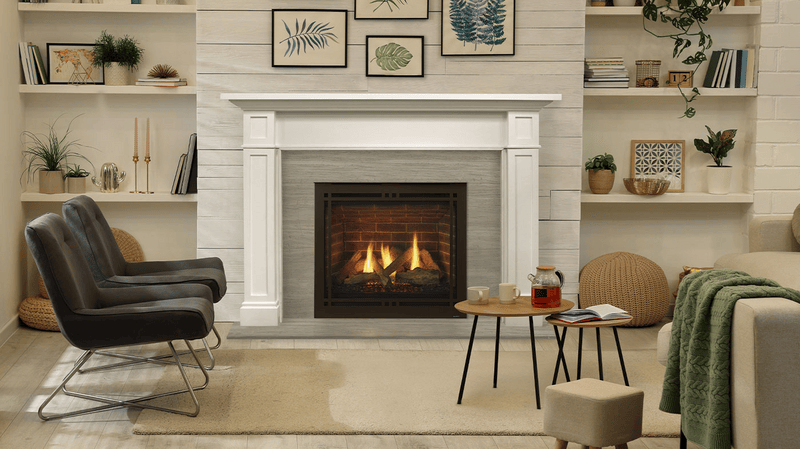 Majestic Quartz Platinum 36 gas fireplace lifestyle room shot alternate view
