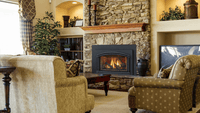 Majestic Trilliant gas insert with forged arch surround and cast iron trim lifestyle shot