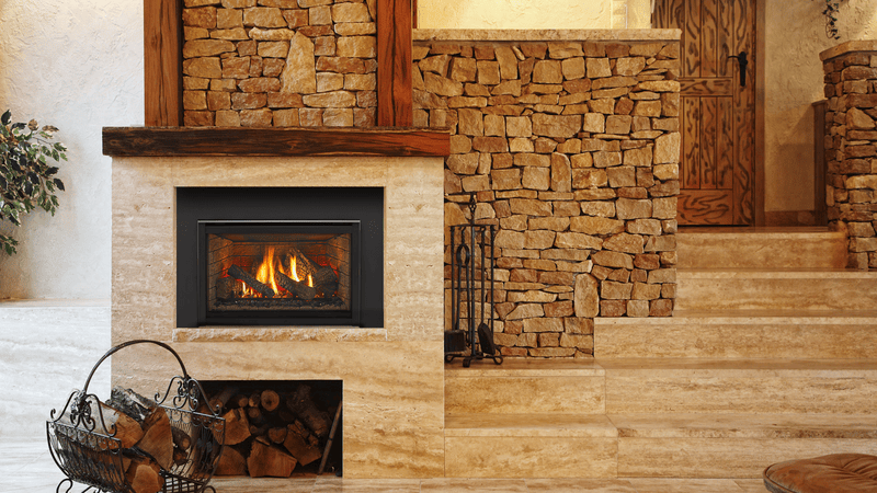 Majestic Trilliant 30 gas insert inside-fit with brick interior lifestyle shot