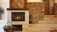 Majestic Trilliant gas insert inside-fit with brick interior lifestyle shot