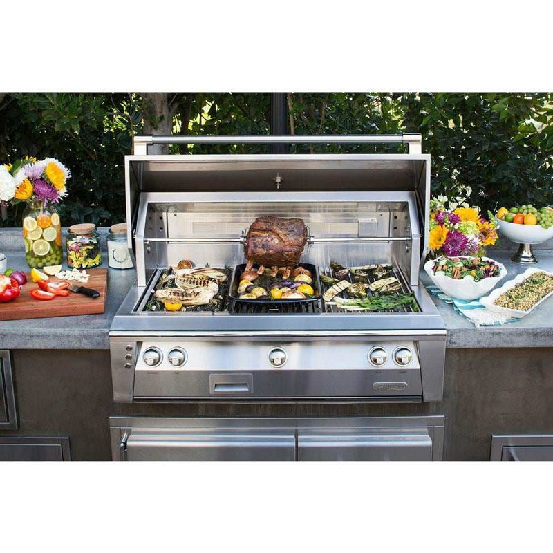 Alfresco ALXE 56-Inch Built-In Natural Gas All Grill With Sear Zone And Rotisserie in Raspberry Red - ExceptionalFire