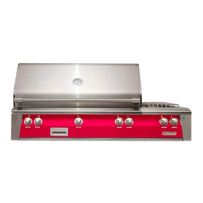 Alfresco ALXE 56-Inch Built-In Natural Gas Deluxe Grill With Rotisserie And Side Burner in Raspberry Red