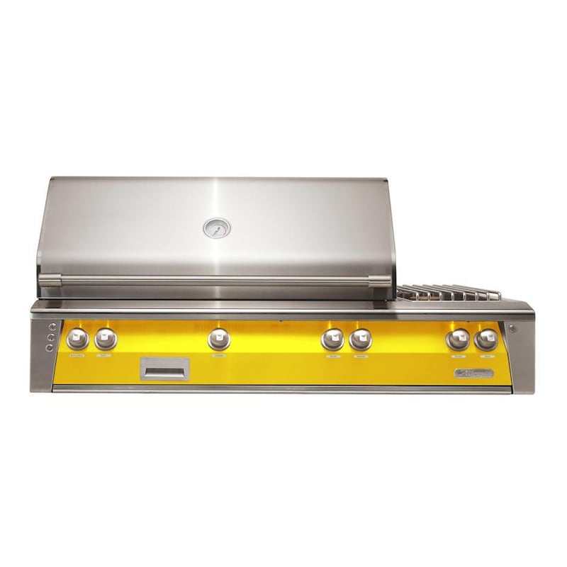 Alfresco ALXE 56-Inch Built-In Natural Gas Deluxe Grill With Rotisserie And Side Burner in Traffic Yellow