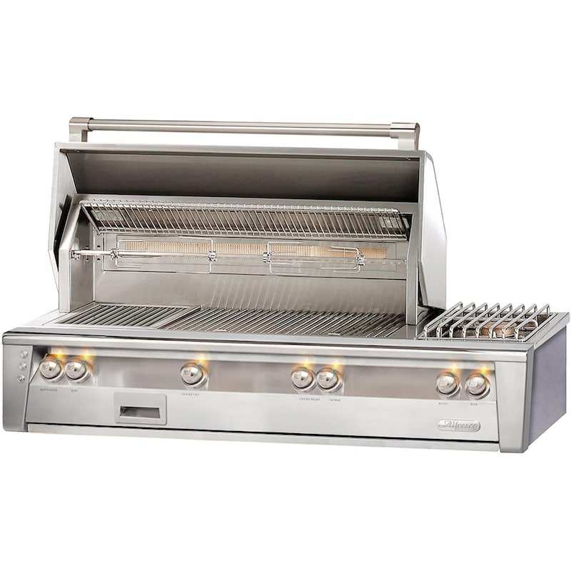 Alfresco ALXE 56-Inch Built-In Natural Gas Deluxe Grill With Sear Zone, Rotisserie, And Side Burner