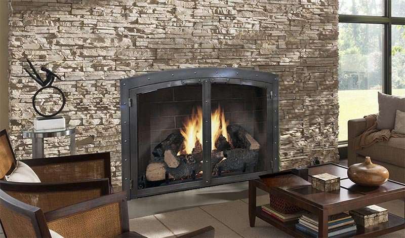 Black Rock Arch - Masonry Fireplace Glass Doors - ExceptionalFire
