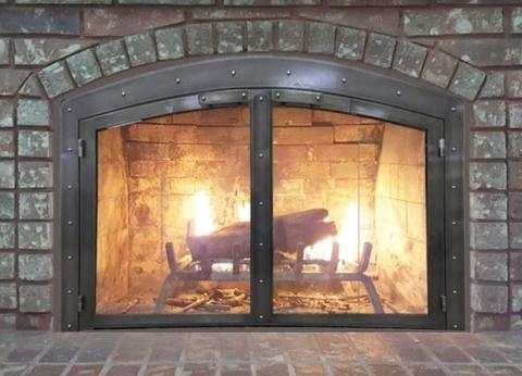 Black Rock Arch - Masonry Fireplace Glass Doors - ExceptionalFire