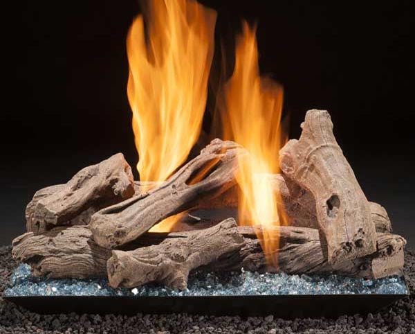Contemporary Style Driftwood Vented Gas Log Set - Customized Options - ExceptionalFire