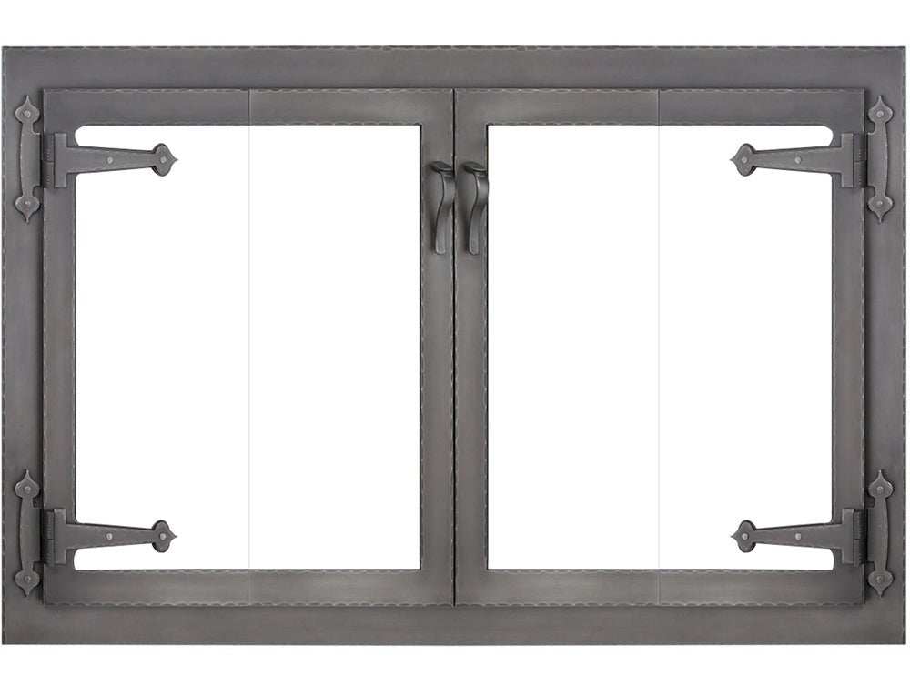 Steel Fireplace Glass Door Masonry & Zero Clearance - Hammered Edge - ExceptionalFire