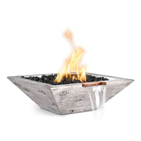 Maya wood grain fire and water bowl with natural gas flame and ebony finish