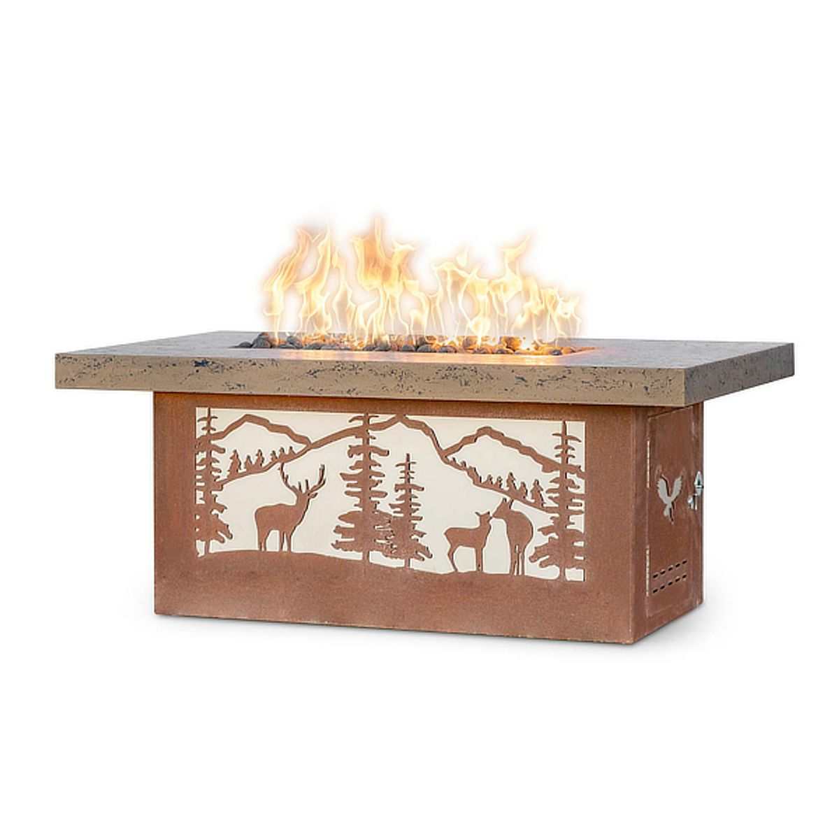 Outback Rectangle Deer Country Corten Steel Fire Table - ExceptionalFire