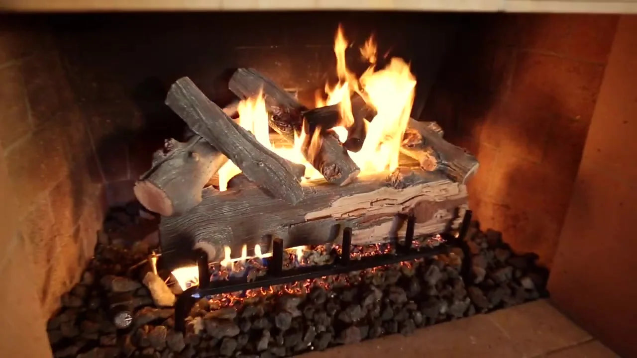 Arizona Juniper gas logs by Grand Canyon burning inside a masonry fireplace.